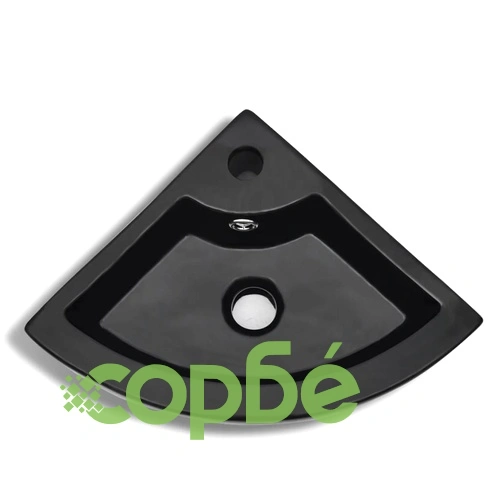 Мивка с преливник, 45x32x12,5 см, керамична, черна ➤ топ цена ➤ sorbe.bg