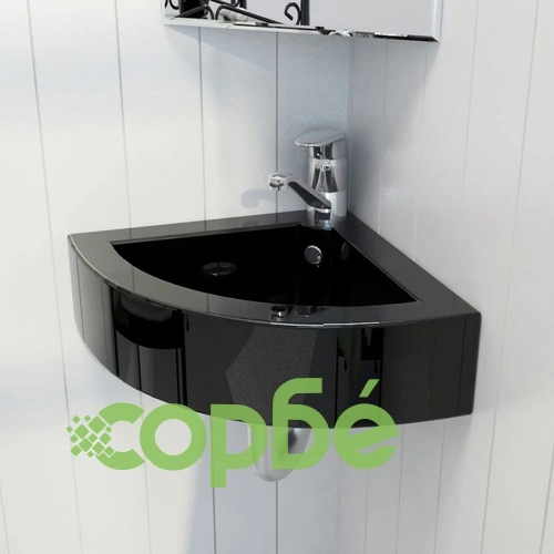 Мивка с преливник, 45x32x12,5 см, керамична, черна ➤ топ цена ➤ sorbe.bg