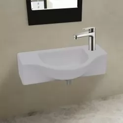 Керамична мивка за баня с отвор за смесител, бяла