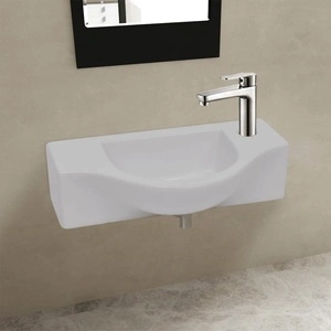 Керамична мивка за баня с отвор за смесител, бяла