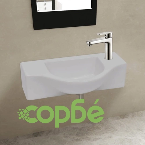 Керамична мивка за баня с отвор за смесител, бяла ➤ топ цена ➤ sorbe.bg