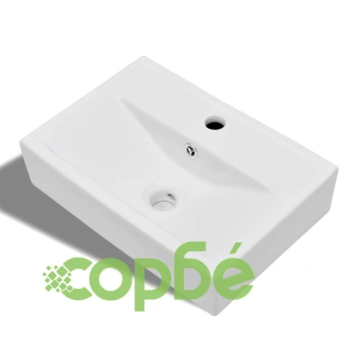 Керамична правоъгълна мивка с преливник отвор за смесител бяла ➤ топ цена ➤ sorbe.bg