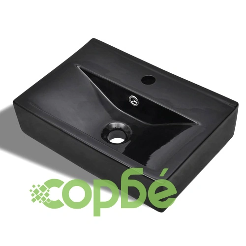 Керамична правоъгълна мивка с преливник отвор за смесител черна ➤ топ цена ➤ sorbe.bg