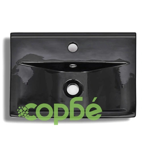 Керамична правоъгълна мивка с преливник отвор за смесител черна ➤ топ цена ➤ sorbe.bg