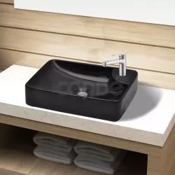 Керамична мивка за баня с отвор за смесител, черна