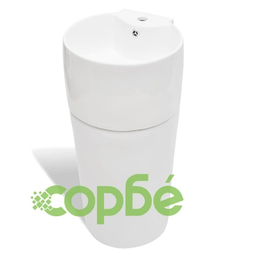 Керамична мивка на стойка, преливник, отвор за смесител, бяла, кръгла ➤ топ цена ➤ sorbe.bg