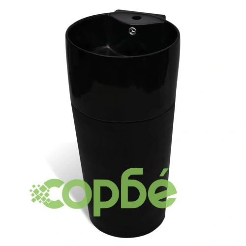 Керамична мивка на стойка, преливник, отвор за смесител, черна, кръгла ➤ топ цена ➤ sorbe.bg