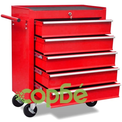 Количка за инструменти с 5 чекмеджета, червена ➤ топ цена ➤ sorbe.bg