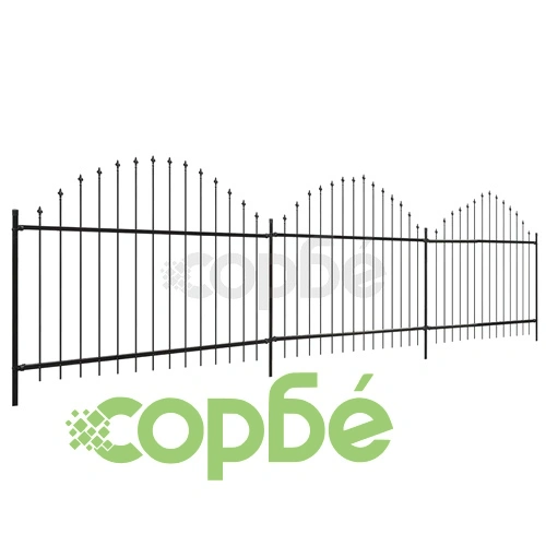 Градинска ограда с връх пика, стомана, (1-1,25)x6 м, черна ➤ топ цена ➤ sorbe.bg