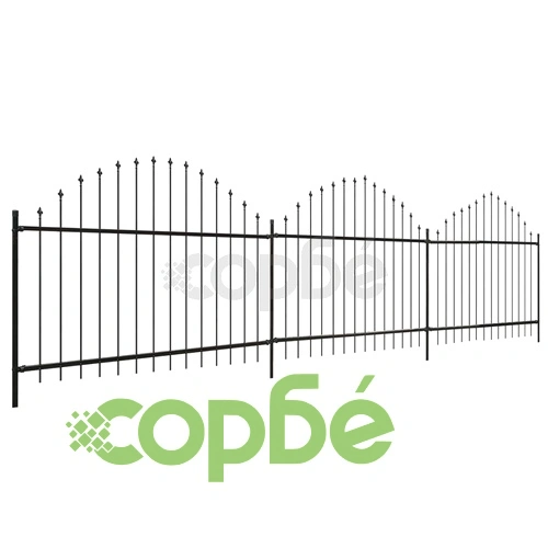 Градинска ограда с връх пика, стомана, (1,25-1,5)x6 м, черна ➤ топ цена ➤ sorbe.bg