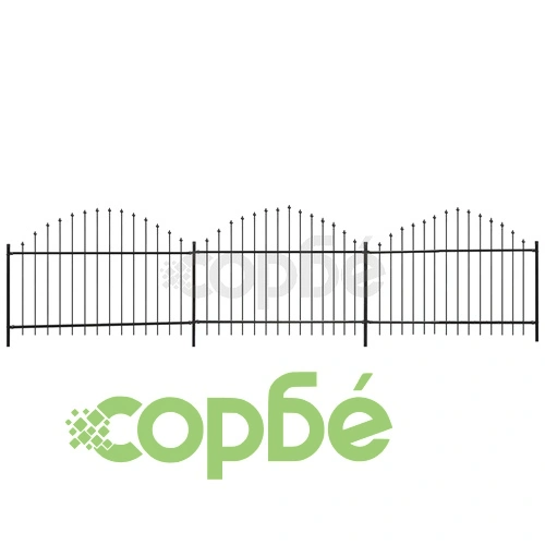 Градинска ограда с връх пика, стомана, (1,25-1,5)x6 м, черна ➤ топ цена ➤ sorbe.bg