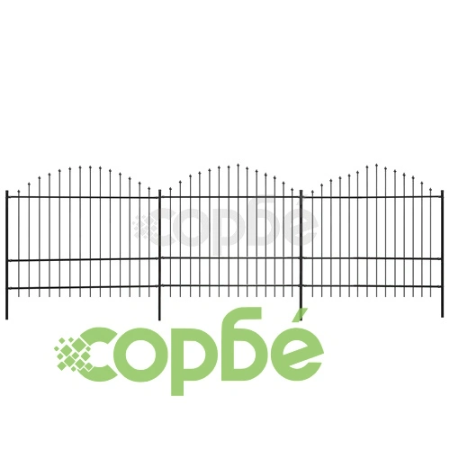Градинска ограда с връх пика, стомана, (1,5-1,75)x6 м, черна ➤ топ цена ➤ sorbe.bg