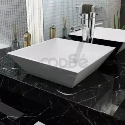 Керамична мивка, квадратна, бяла, 41,5x41,5х12 см