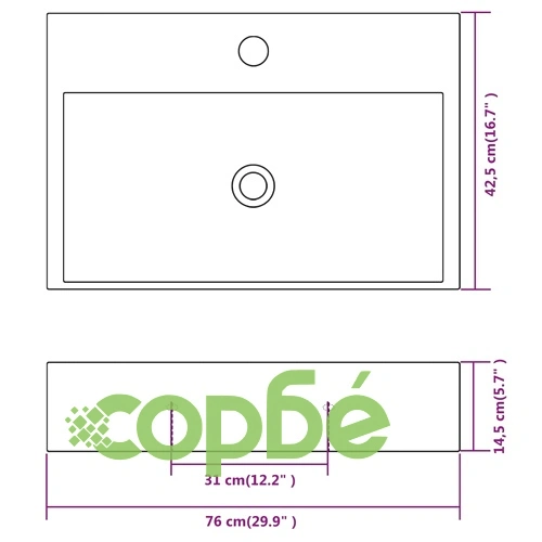 Мивка с отвор за смесител, керамична, бяла 76x42,5x14,5 см ➤ топ цена ➤ sorbe.bg