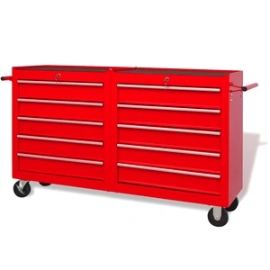 Стоманена количка за инструменти с 10 чекмеджета, XXL, червена
