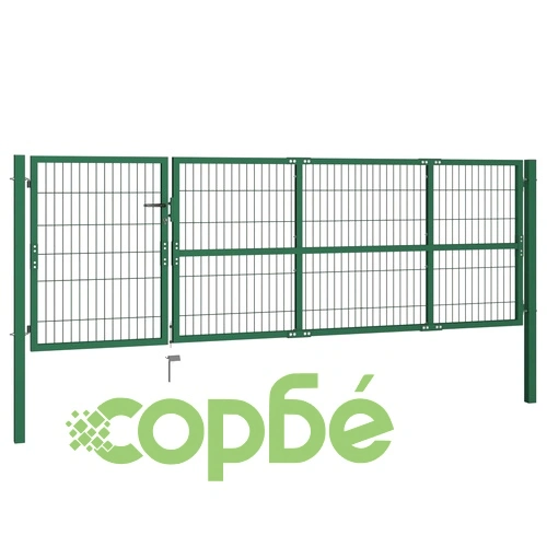 Градинска оградна порта със стълбове 350x100 см стомана зелена ➤ топ цена ➤ sorbe.bg
