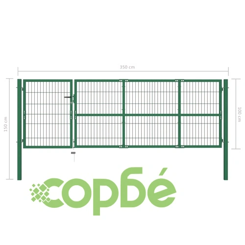 Градинска оградна порта със стълбове 350x100 см стомана зелена ➤ топ цена ➤ sorbe.bg