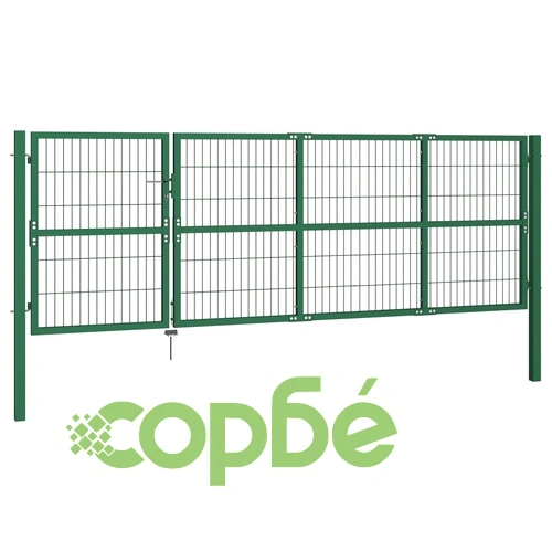 Градинска оградна порта със стълбове 350x120 см стомана зелена ➤ топ цена ➤ sorbe.bg