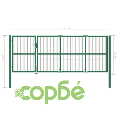 Градинска оградна порта със стълбове 350x120 см стомана зелена ➤ топ цена ➤ sorbe.bg