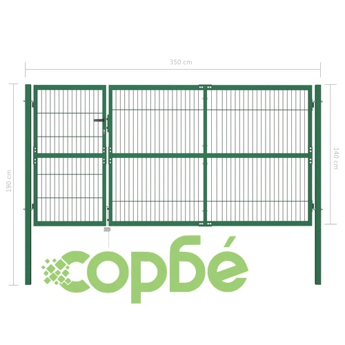 Градинска оградна порта със стълбове 350x140 см стомана зелена ➤ топ цена ➤ sorbe.bg