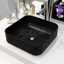 Керамична мивка, квадратна, черна, 38x38х13,5 см