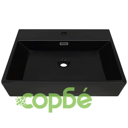 Мивка с отвор за смесител, керамична, черна 76x42,5x14,5 см ➤ топ цена ➤ sorbe.bg