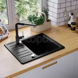 Гранитна кухненска мивка с едно корито, черна 