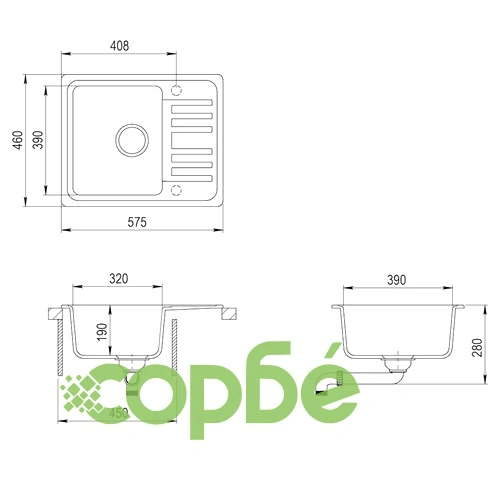 Гранитна кухненска мивка с едно корито, сива  ➤ топ цена ➤ sorbe.bg