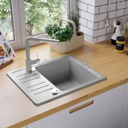 Гранитна кухненска мивка с едно корито, сива 