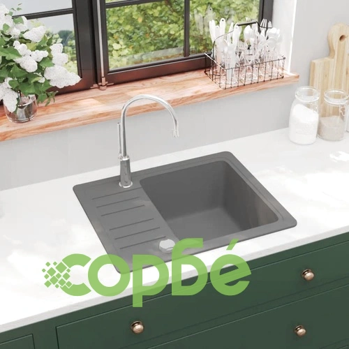 Гранитна кухненска мивка с едно корито, сива  ➤ топ цена ➤ sorbe.bg