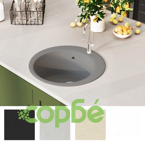 Гранитна кухненска мивка с едно корито, кръгла, сива  ➤ топ цена ➤ sorbe.bg