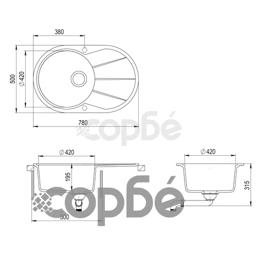 Гранитна кухненска мивка с едно корито, овална, черна  ➤ топ цена ➤ sorbe.bg
