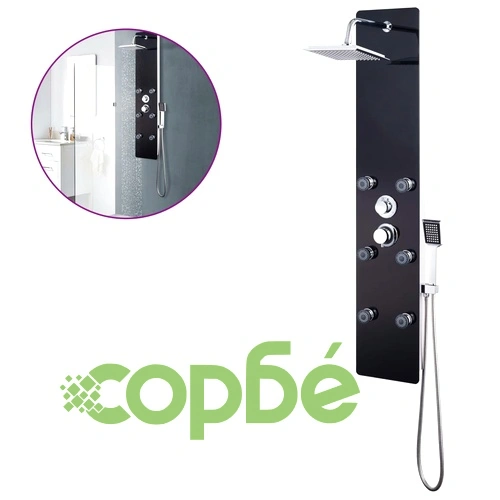 Душ панел, стъклен, 25x44,6x130 см, черен ➤ топ цена ➤ sorbe.bg