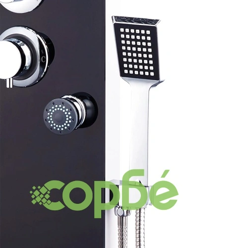 Душ панел, стъклен, 25x44,6x130 см, черен ➤ топ цена ➤ sorbe.bg