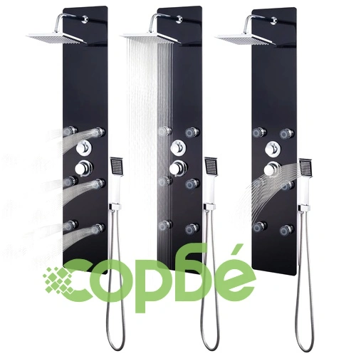 Душ панел, стъклен, 25x44,6x130 см, черен ➤ топ цена ➤ sorbe.bg