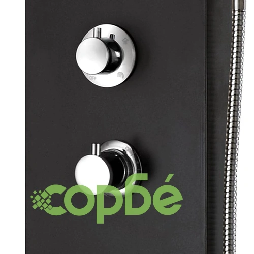 Душ панел, алуминий, 20x44x130 см, черен ➤ топ цена ➤ sorbe.bg