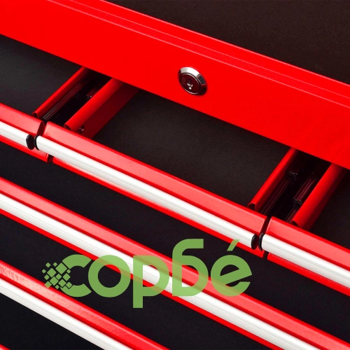 Количка за инструменти с кутия и 6 чекмеджета, стомана, червена ➤ топ цена ➤ sorbe.bg