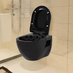 Окачена тоалетна чиния, керамична, черна