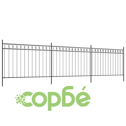 Оградни панели със стойки, стомана, 6x1,3 м, черни ➤ топ цена ➤ sorbe.bg