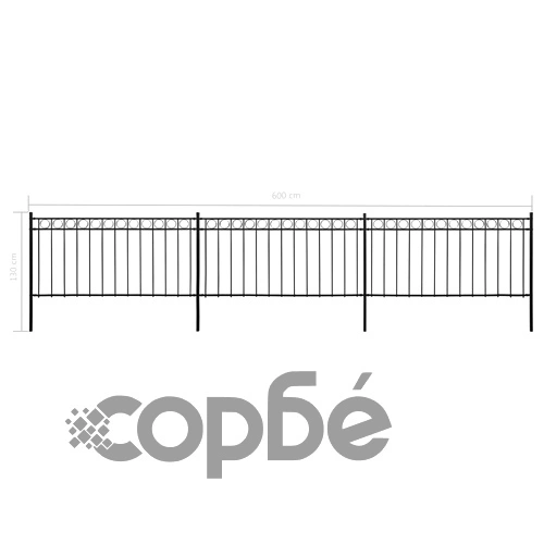 Оградни панели със стойки, стомана, 6x1,3 м, черни ➤ топ цена ➤ sorbe.bg