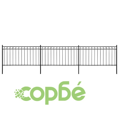 Оградни панели със стойки, стомана, 6x1,5 м, черни  ➤ топ цена ➤ sorbe.bg