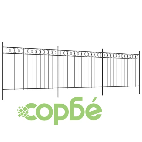 Оградни панели със стойки, стомана, 6x1,5 м, черни  ➤ топ цена ➤ sorbe.bg