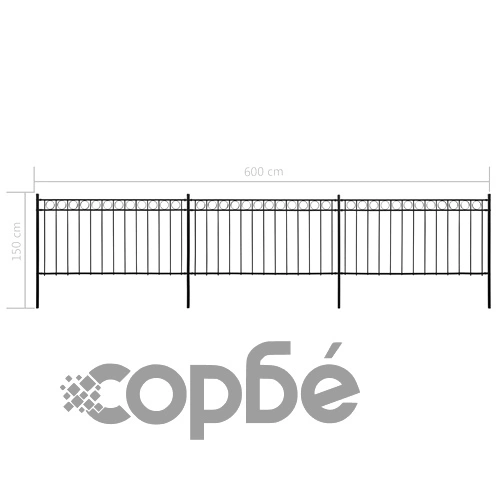 Оградни панели със стойки, стомана, 6x1,5 м, черни  ➤ топ цена ➤ sorbe.bg
