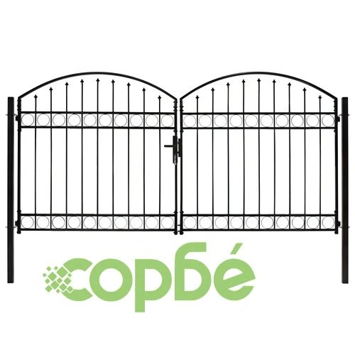 Оградна порта с две врати арковидна стомана 300x150 см черна ➤ топ цена ➤ sorbe.bg