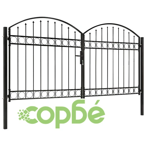 Оградна порта с две врати арковидна стомана 300x150 см черна ➤ топ цена ➤ sorbe.bg