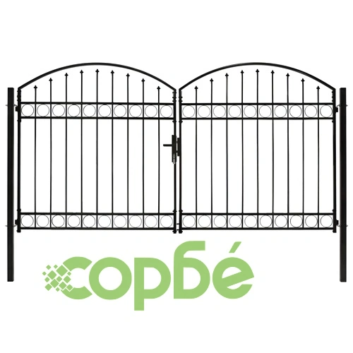 Оградна порта с две врати арковидна стомана 300x175 см черна ➤ топ цена ➤ sorbe.bg