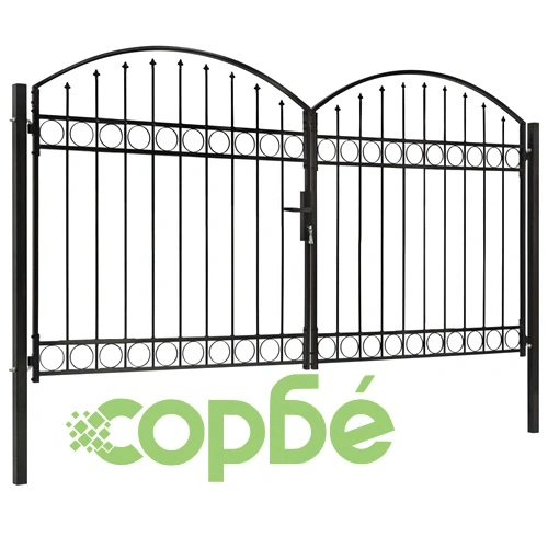 Оградна порта с две врати арковидна стомана 300x175 см черна ➤ топ цена ➤ sorbe.bg