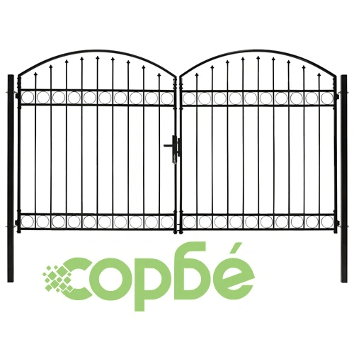 Оградна порта с две врати, арковидна, стомана 300x200 см, черна ➤ топ цена ➤ sorbe.bg