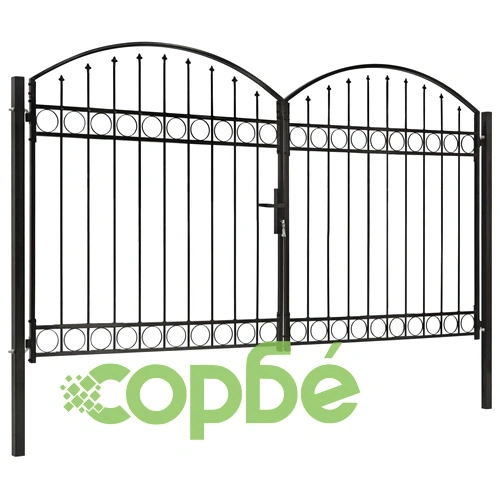 Оградна порта с две врати, арковидна, стомана 300x200 см, черна ➤ топ цена ➤ sorbe.bg