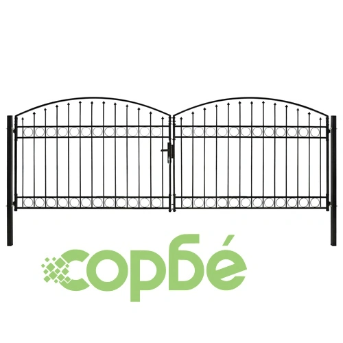 Оградна порта с две врати арковидна стомана 400x125 см черна ➤ топ цена ➤ sorbe.bg